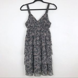 Old Navy Ruffle Floral Dress Ribbon Straps XS Gray Multi Color Flower Print